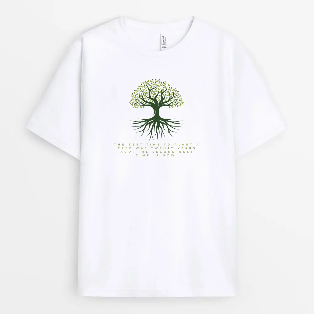 Best Time To Plant A Tree Is Now Custom Print T-Shirt - White